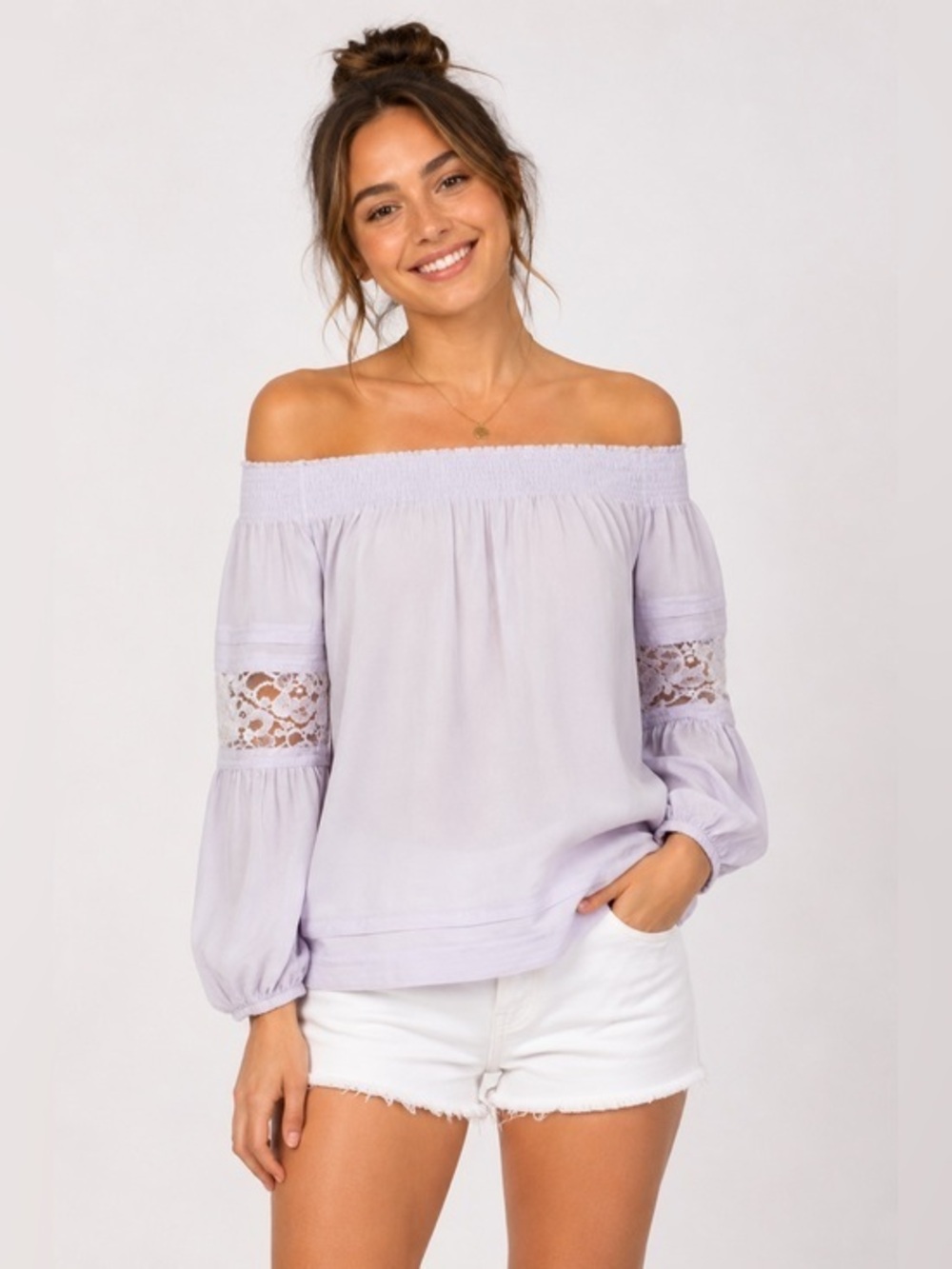 Olivia Palermo + Chelsea28 Lavender Off Shoulder Lace Blouse Boho Size Small